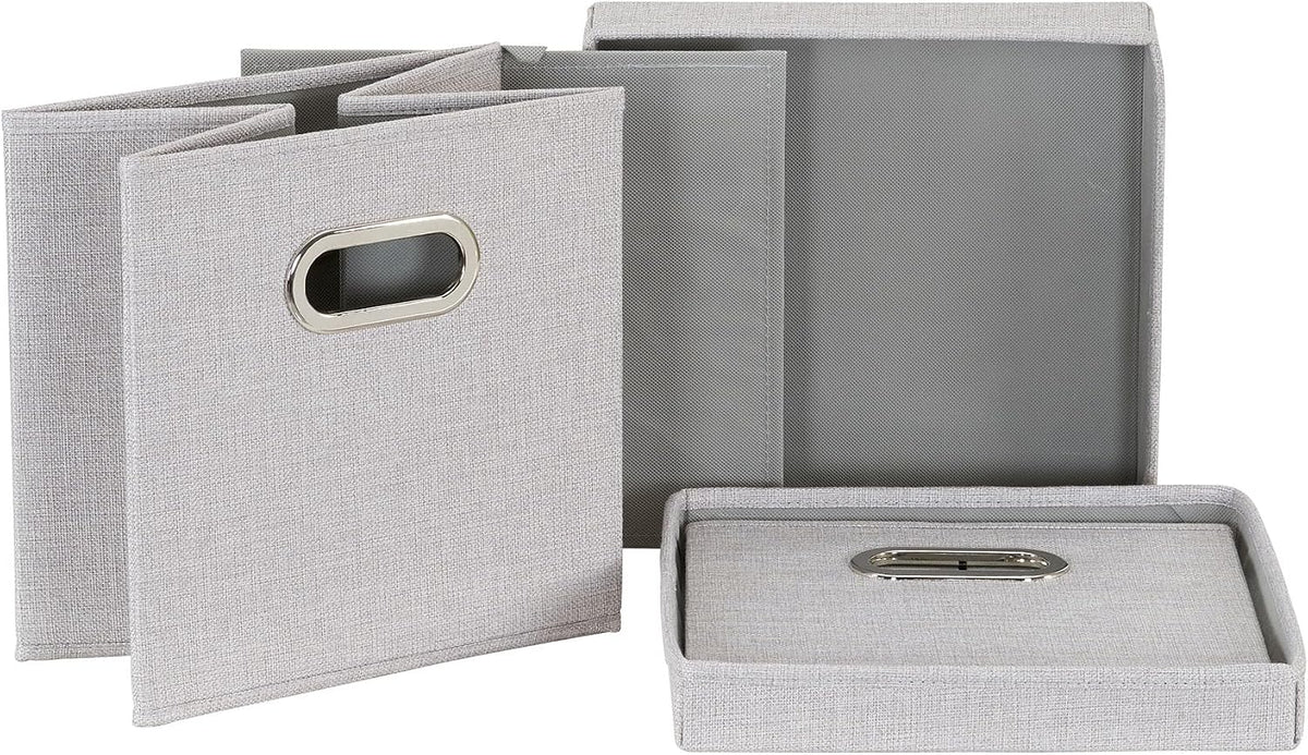 804-1 Café Cube Bin Storage Set with Lids and Handles | 2 Pack | Silver Linen