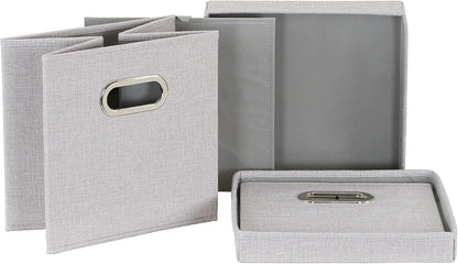 804-1 Café Cube Bin Storage Set with Lids and Handles | 2 Pack | Silver Linen