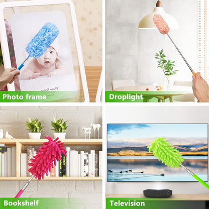 4 Pcs Extendable and Washable Microfibre Feather Duster,13" to 30" Reachable, Microfibre Cleaning Tool, Small Dusters for Cleaning Office, Car, Computer, Furniture, Sofa