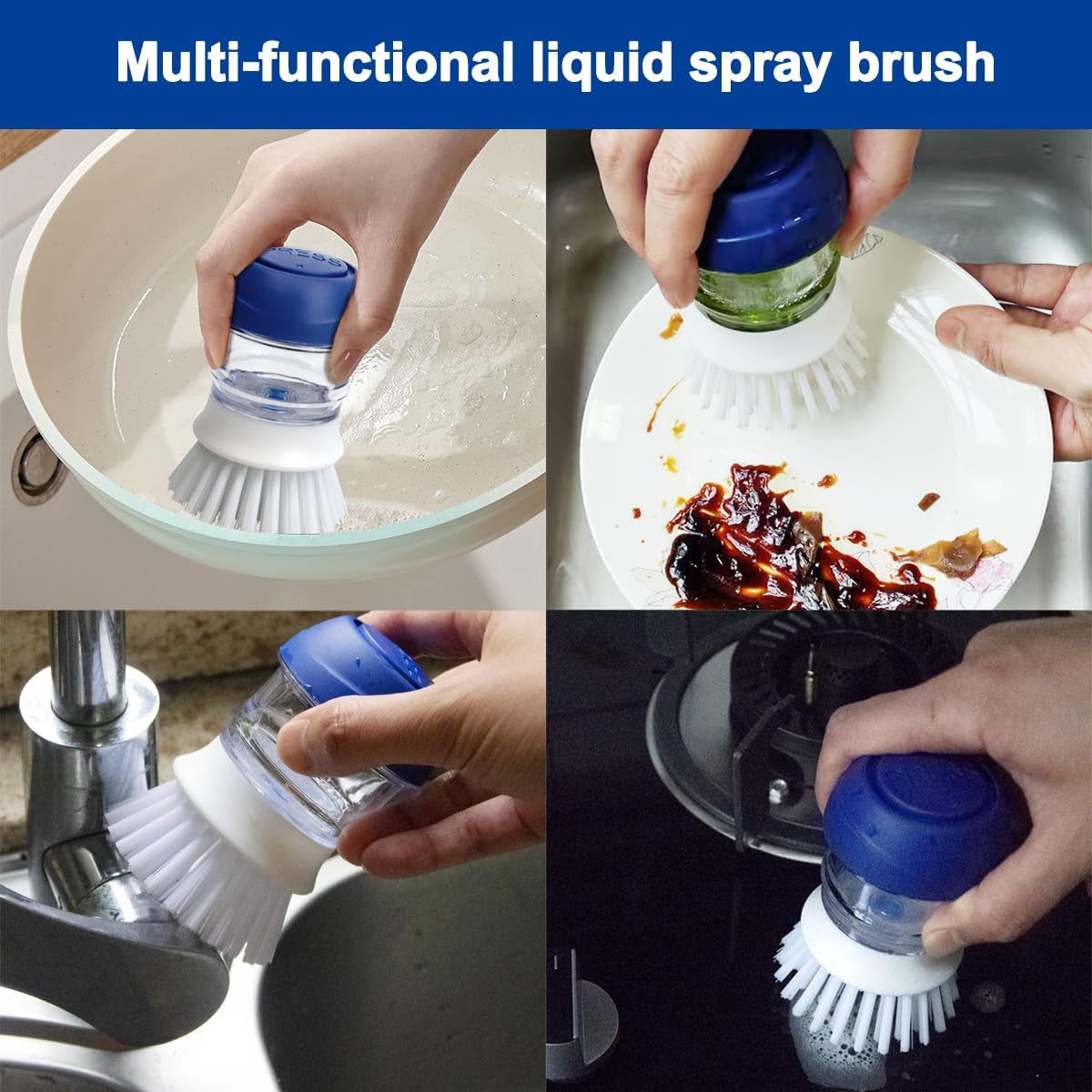Soap Dispensing Dish Brush Set with Holder for Dishes