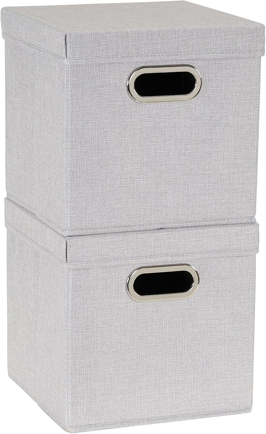 804-1 Café Cube Bin Storage Set with Lids and Handles | 2 Pack | Silver Linen