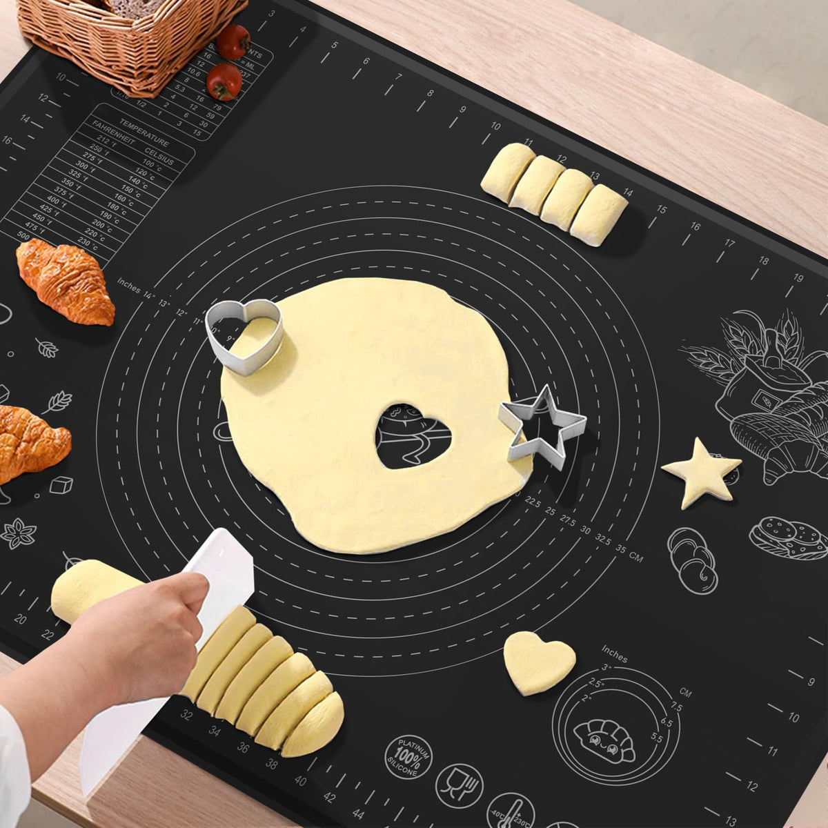 28X20 Inch Silicone Baking Mat Extra Thick Dough Rolling Mat with Measurements