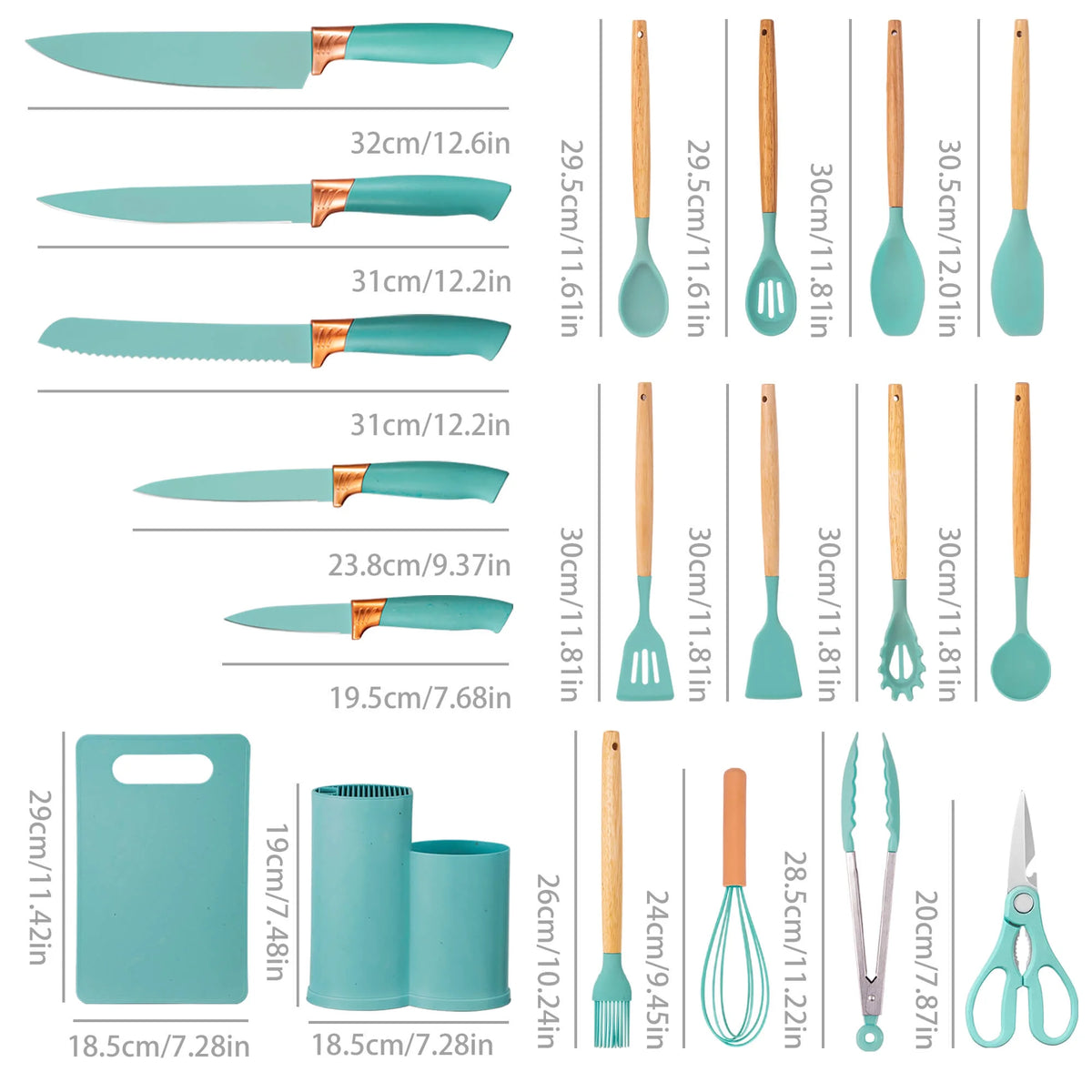19Pcs Silicone Kitchen Utensil Set, Heat-Resistant Non-Stick Easy Cooking Cleaning, Green