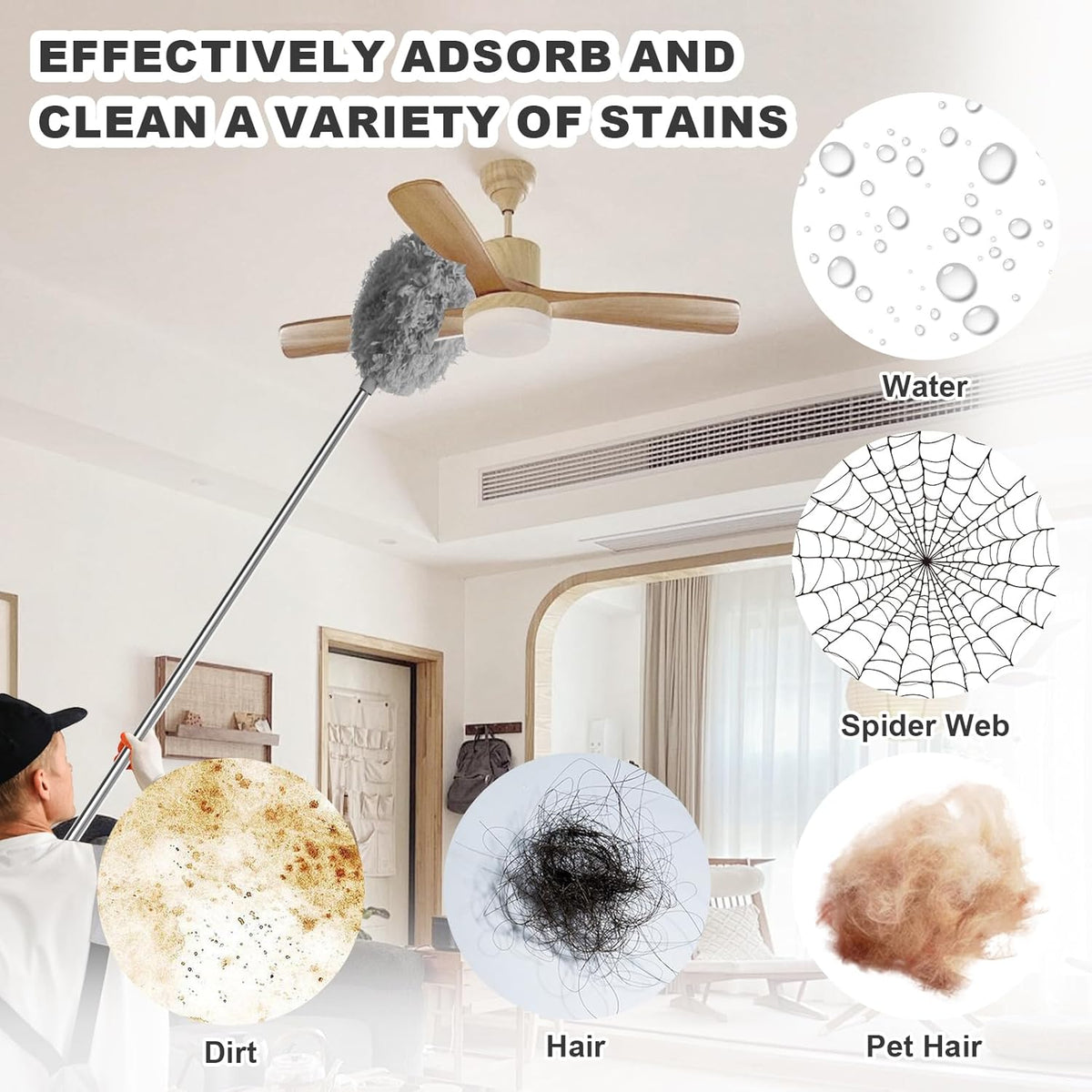 2PCS Ceiling Fan Cleaner Duster, Adjustable Microfiber Duster, Gray