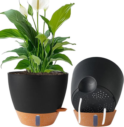 2 Pack 10 Inch Plant Pots, Plastic Self Watering Planters