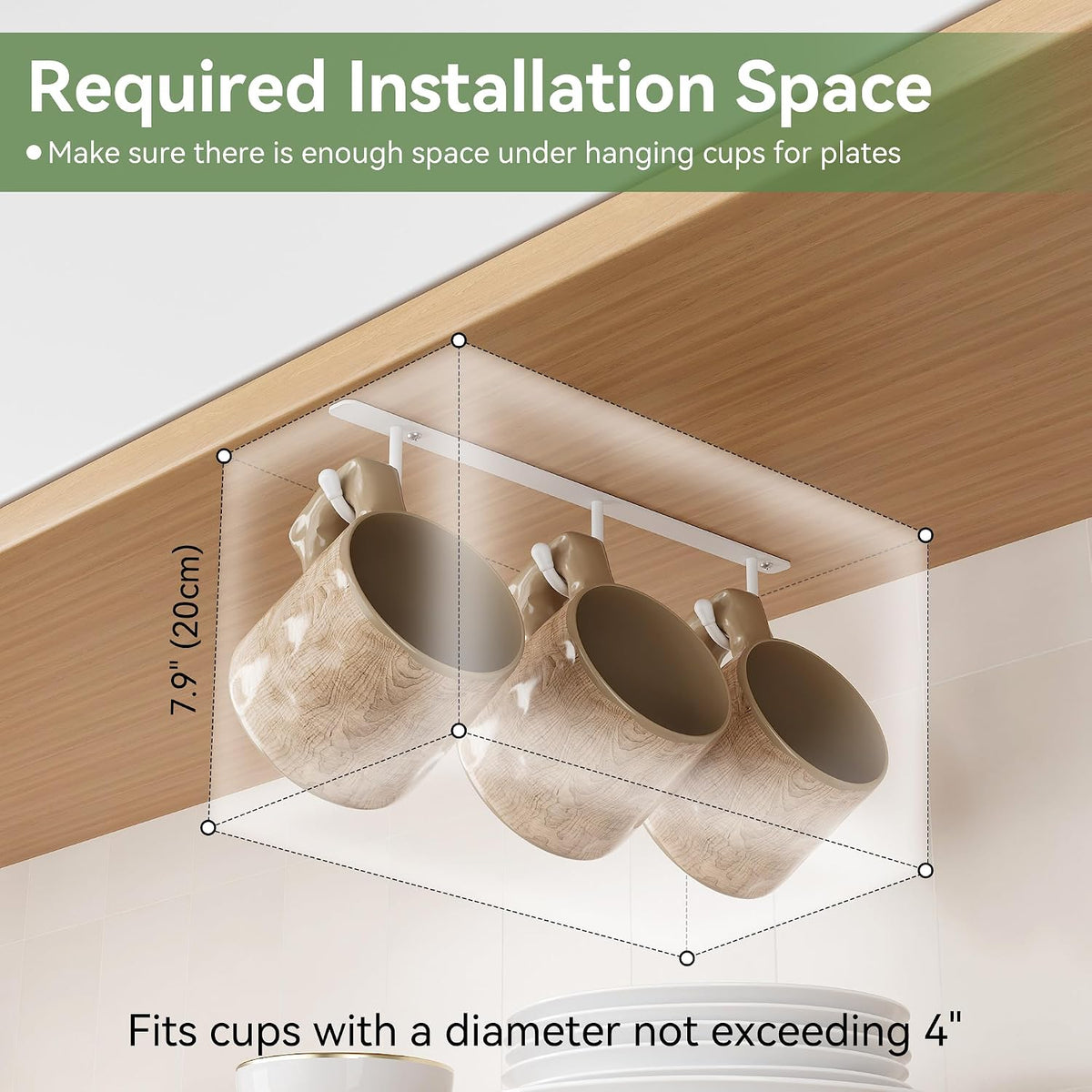 Coffee Mug Holder Screw Mounting, 3 Pack Coffee Cup Holder with 9 Hooks, Sturdy Mug Hooks under Cabinet with Wide Hook Spacing