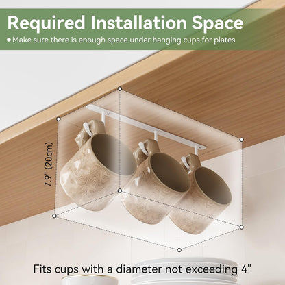Coffee Mug Holder Screw Mounting, 3 Pack Coffee Cup Holder with 9 Hooks, Sturdy Mug Hooks under Cabinet with Wide Hook Spacing