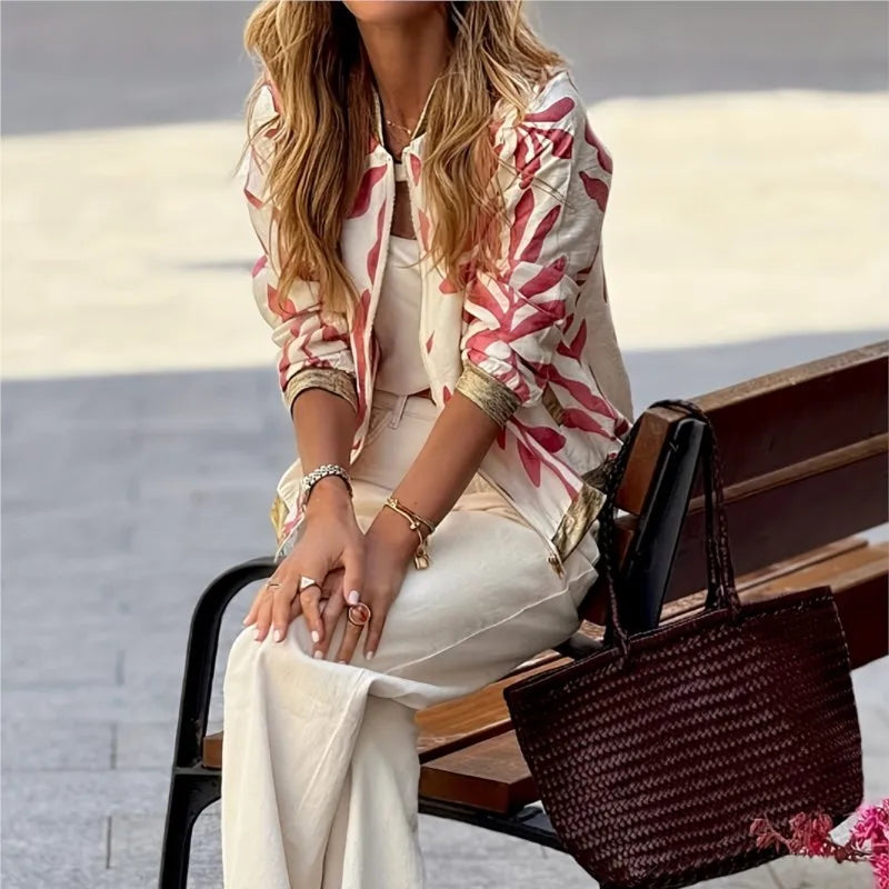 Women'S Jacket Leaf Print