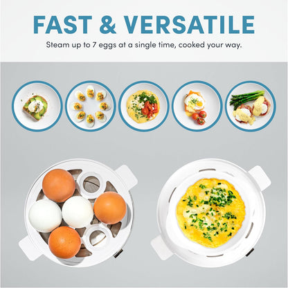 ® Overly Easy Egg Cooker, Steamer, and Electric Egg Poacher | XL Capacity Egg Steamer Fits 7 Eggs, Blue