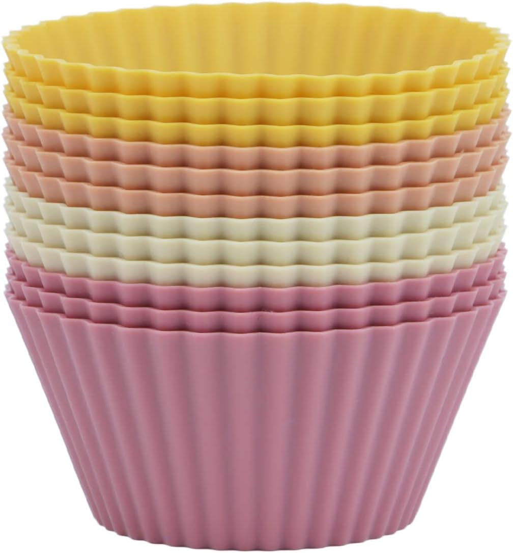 Silicone Baking Muffin Cups 12 Pack, Reusable Cupcake Liners Cake Molds