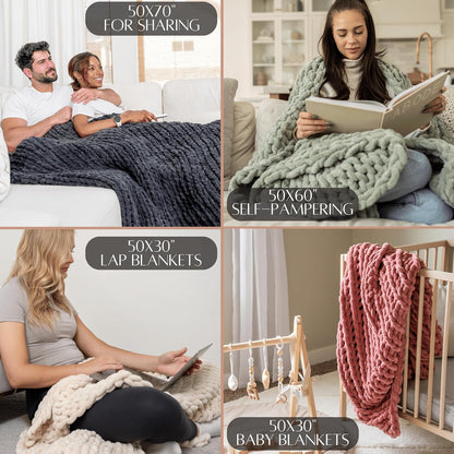 Chunky Knit Throw Blanket 50X70, Graphite Gray Chenille Throw Blanket for Couch Bed Sofa, Soft Fluffy Cable Knit Blanket, Oeko-Tex Certified, Machine Washable