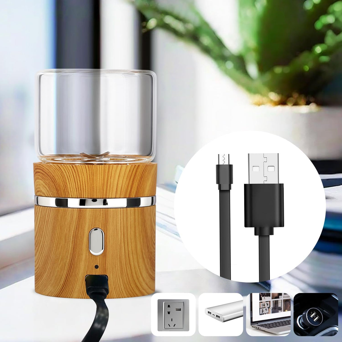 Electric Herb Grinder, Electric Spice Grinders Mini Size 2Inx3.5Inches with 2Pcs 1.7Oz/50Ml Glass Jar Rechargeable Automatic Herb Grinder