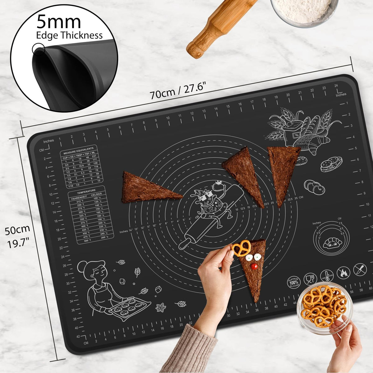 28X20 Inch Silicone Baking Mat Extra Thick Dough Rolling Mat with Measurements