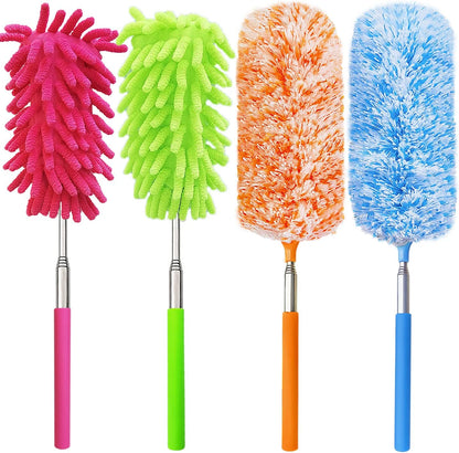 4 Pcs Extendable and Washable Microfibre Feather Duster,13" to 30" Reachable, Microfibre Cleaning Tool, Small Dusters for Cleaning Office, Car, Computer, Furniture, Sofa