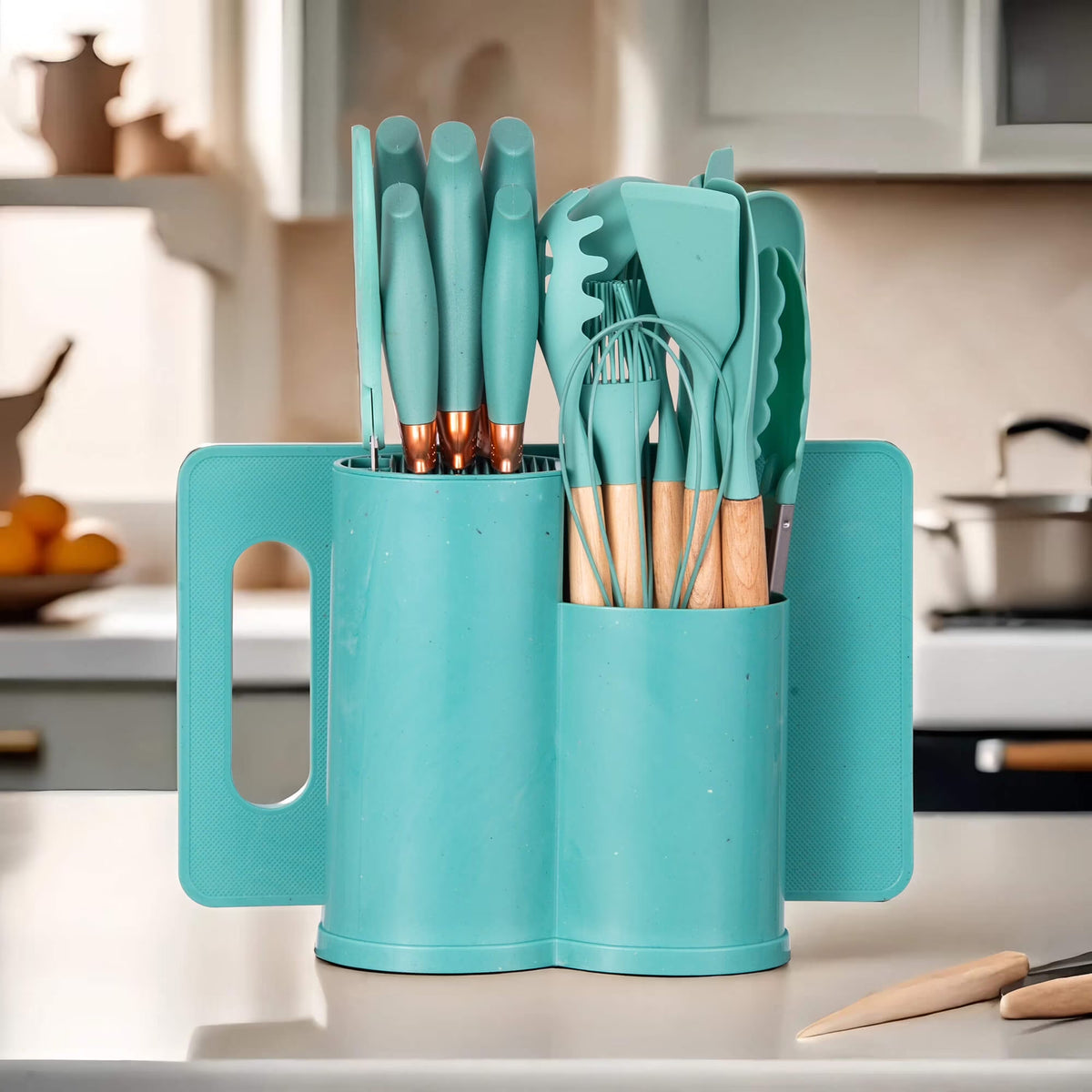 19Pcs Silicone Kitchen Utensil Set, Heat-Resistant Non-Stick Easy Cooking Cleaning, Green