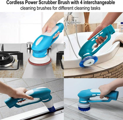 Cordless Electric Spin Scrubber with 6 Brush Heads & 2 Rechargeable Batteries, Power Scrubber for Shower Tile Grout Tub Bathroom Cleaning, IPX7 Waterproof Handheld Scrubber