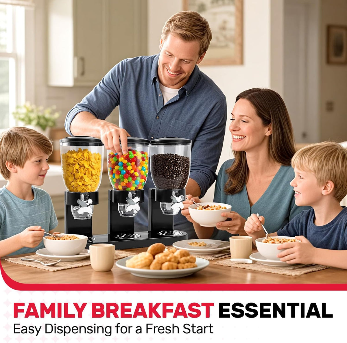 Triple Cereal Dispenser Countertop - 3 Pack 2L Black