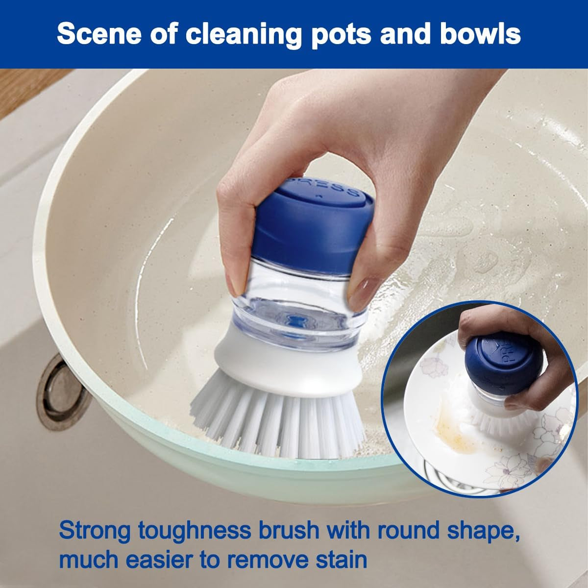 Soap Dispensing Dish Brush Set with Holder for Dishes