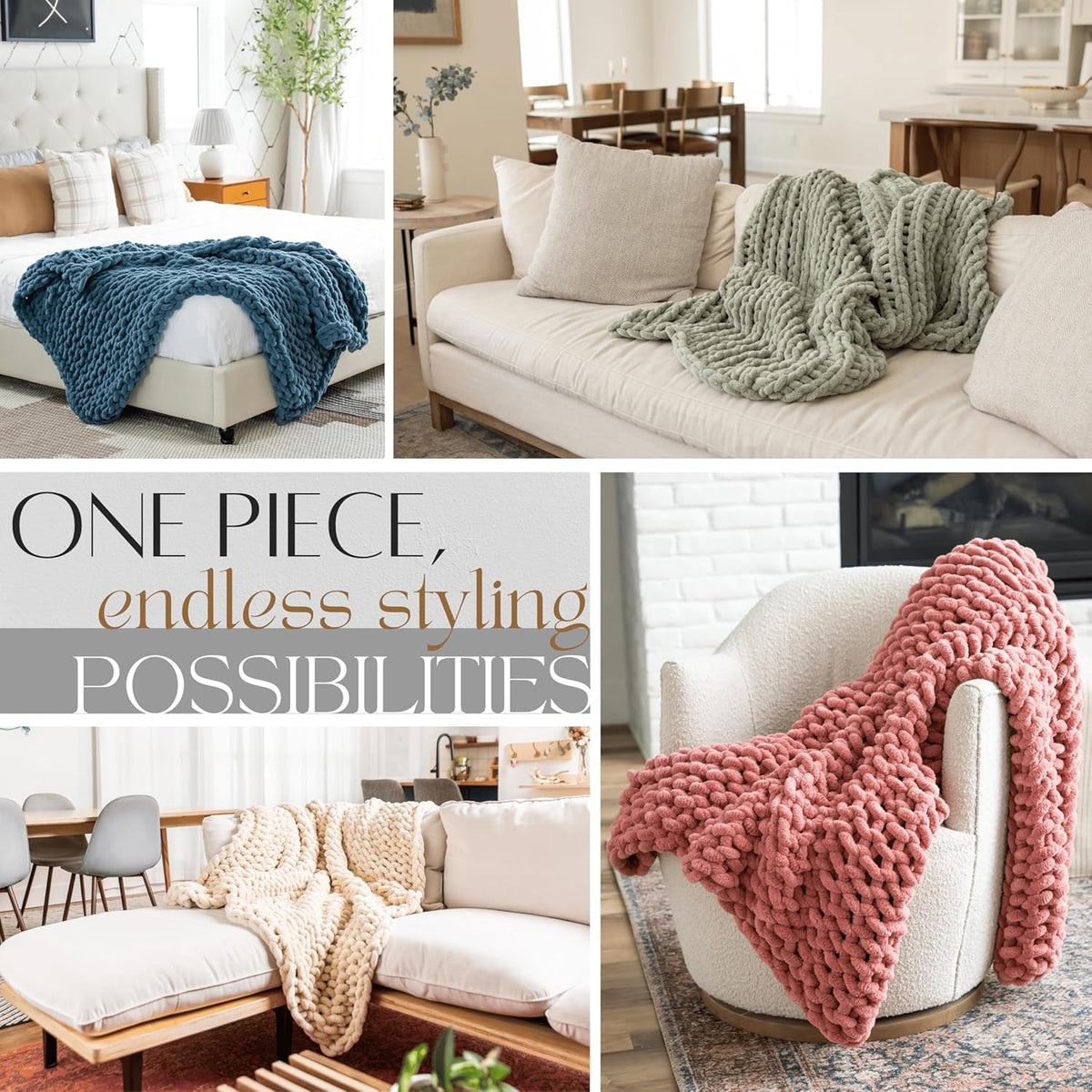 Chunky Knit Throw Blanket 50X70, Graphite Gray Chenille Throw Blanket for Couch Bed Sofa, Soft Fluffy Cable Knit Blanket, Oeko-Tex Certified, Machine Washable