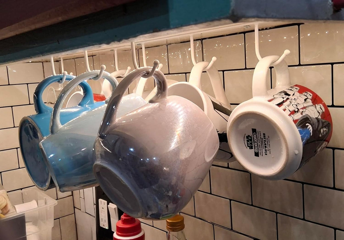 Coffee Mug Holder Screw Mounting, 3 Pack Coffee Cup Holder with 9 Hooks, Sturdy Mug Hooks under Cabinet with Wide Hook Spacing