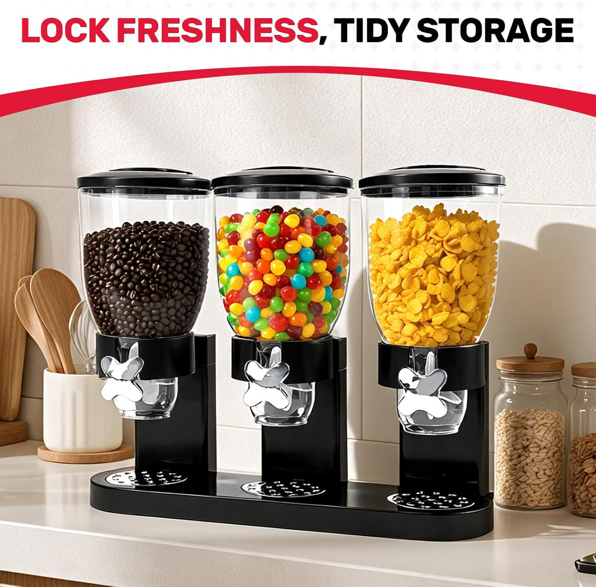 Triple Cereal Dispenser Countertop - 3 Pack 2L Black