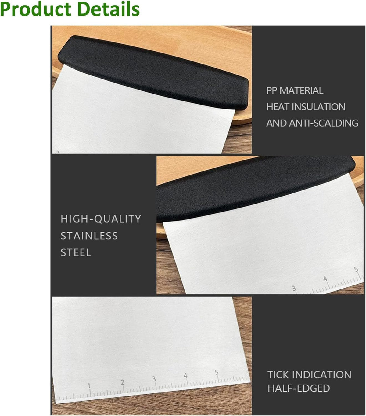 1 Pack Black Stainless Steel Bench Scraper & Chopper – Ideal Baking Essential, Dough/Pastry/Food Cutter for Cake, Pizza, Bread & Cooking