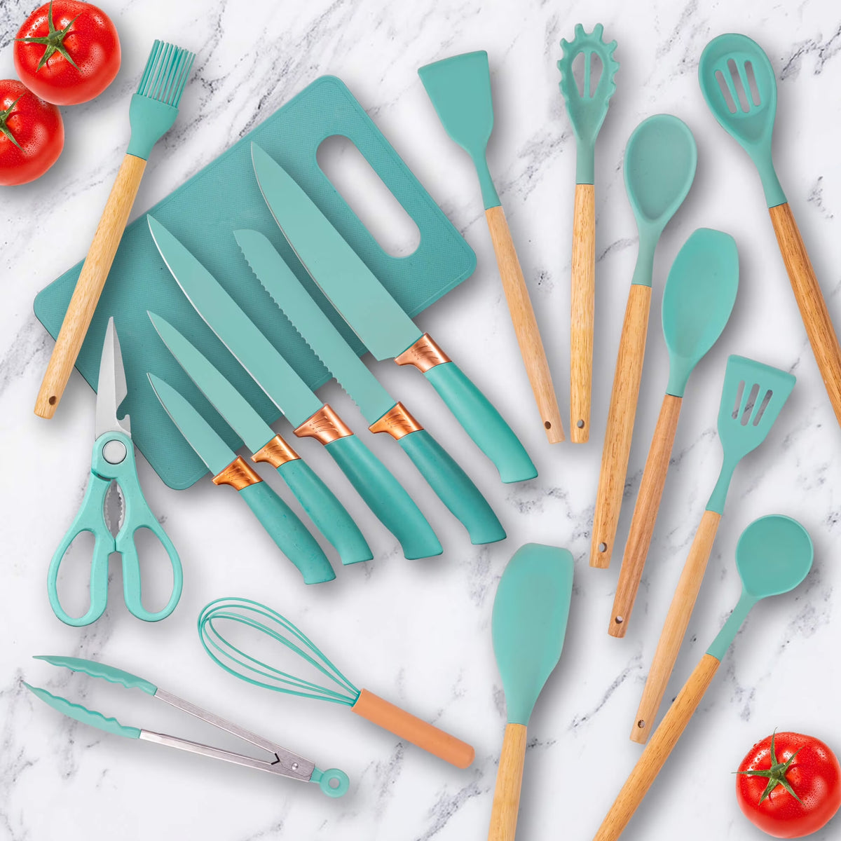 19Pcs Silicone Kitchen Utensil Set, Heat-Resistant Non-Stick Easy Cooking Cleaning, Green