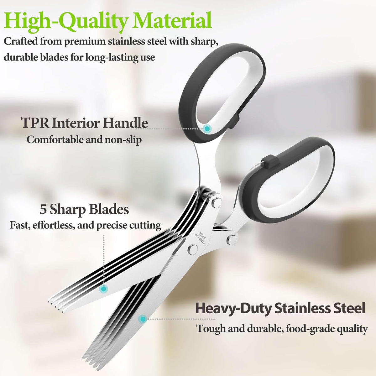 2026 Upgraded Herb Scissors, 5-Blade Kitchen Herb Shears