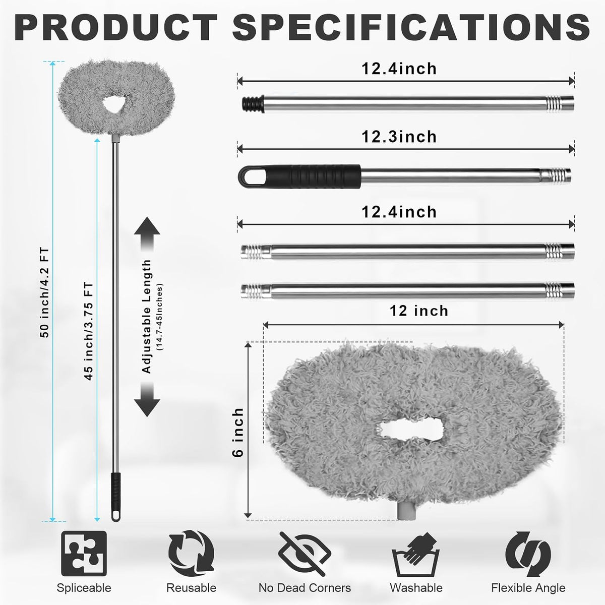2PCS Ceiling Fan Cleaner Duster, Adjustable Microfiber Duster, Gray