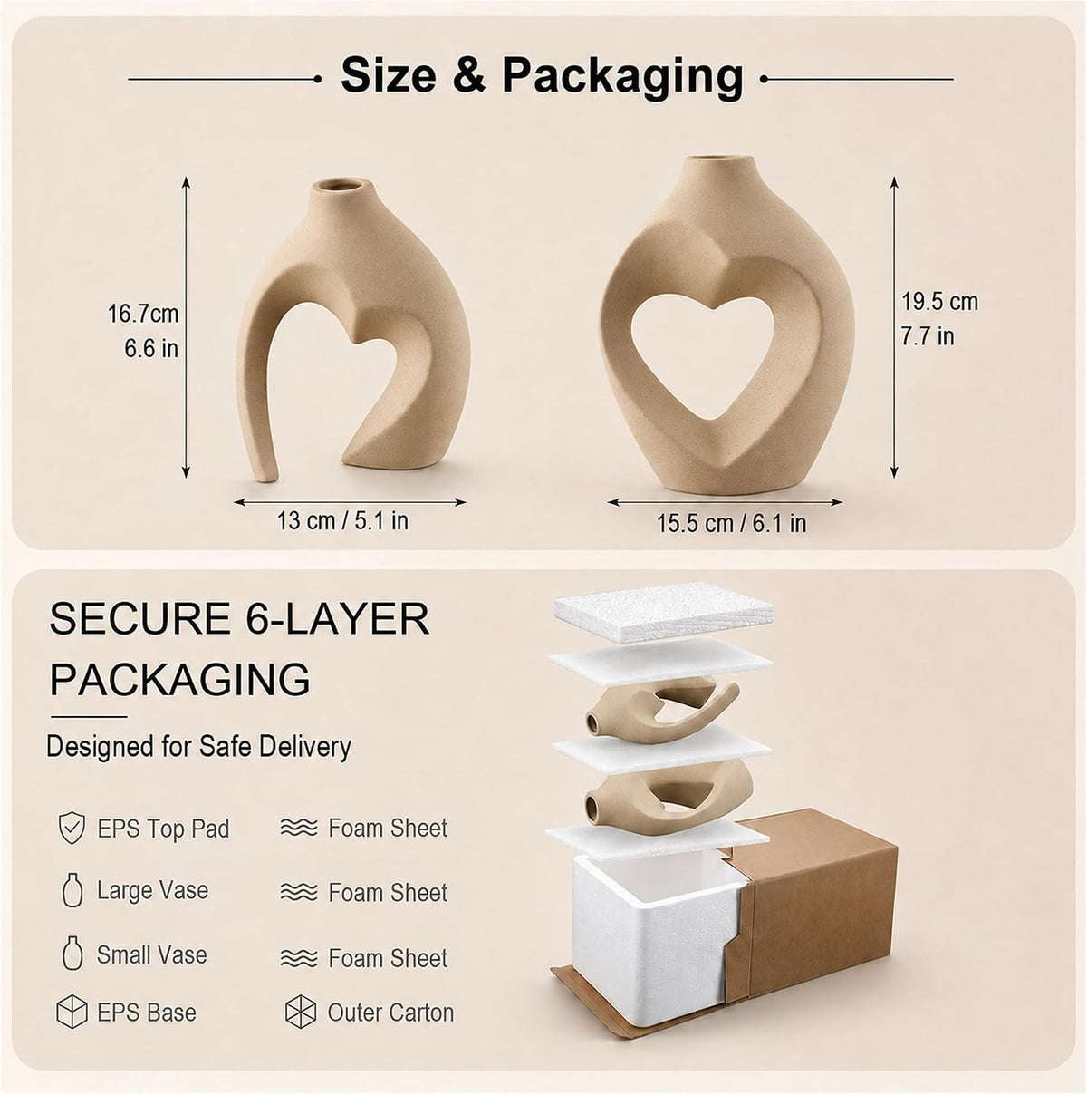Ceramic Flower Vases Home Decor Heart Shaped Vase Set of 2