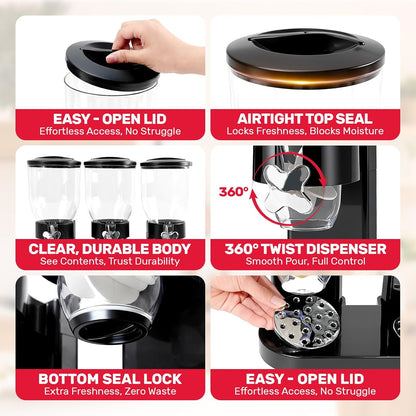 Triple Cereal Dispenser Countertop - 3 Pack 2L Black