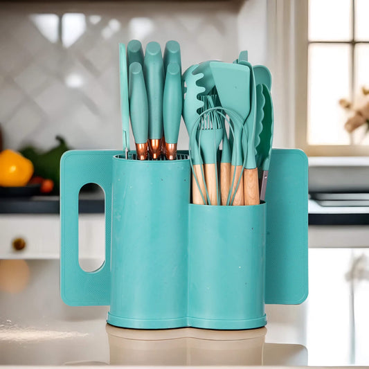 19Pcs Silicone Kitchen Utensil Set, Heat-Resistant Non-Stick Easy Cooking Cleaning, Green
