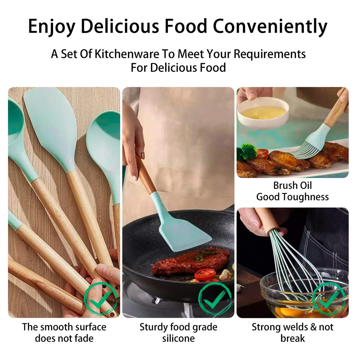 19Pcs Silicone Kitchen Utensil Set, Heat-Resistant Non-Stick Easy Cooking Cleaning, Green