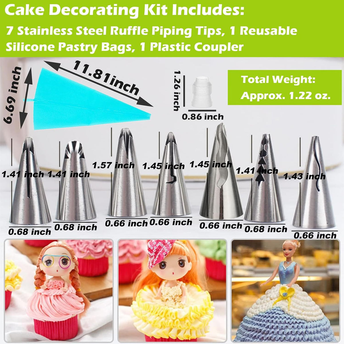 Ruffle Piping Tips Set, 9-Piece Cake Decorating Kit with Bag
