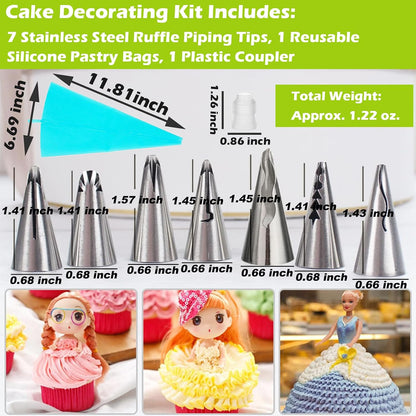Ruffle Piping Tips Set, 9-Piece Cake Decorating Kit with Bag