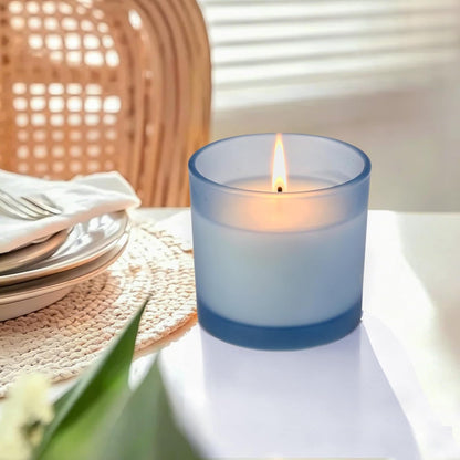 Set of 4 White Unscented Soy Candles, Light Blue Glass Mini Votive Candles, Hand-Poured Wax Candles for Home Décor, Aromatherapy, Spa, Holidays, Parties, and Weddings 10-12 Hours Burn Time