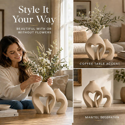Ceramic Flower Vases Home Decor Heart Shaped Vase Set of 2