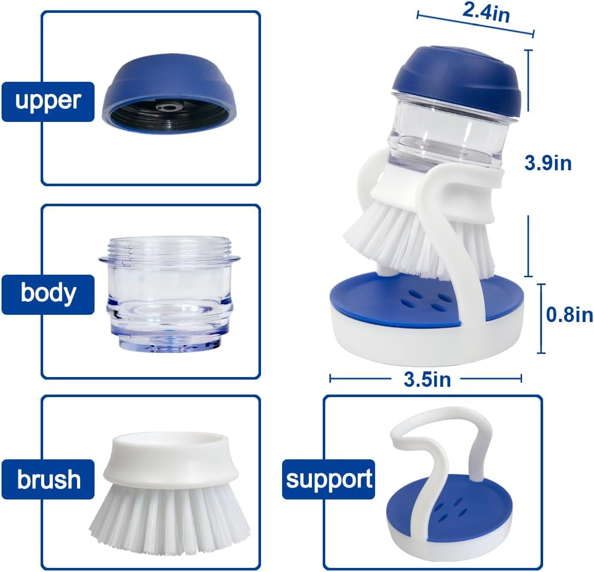 Soap Dispensing Dish Brush Set with Holder for Dishes