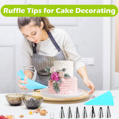 Ruffle Piping Tips Set, 9-Piece Cake Decorating Kit with Bag