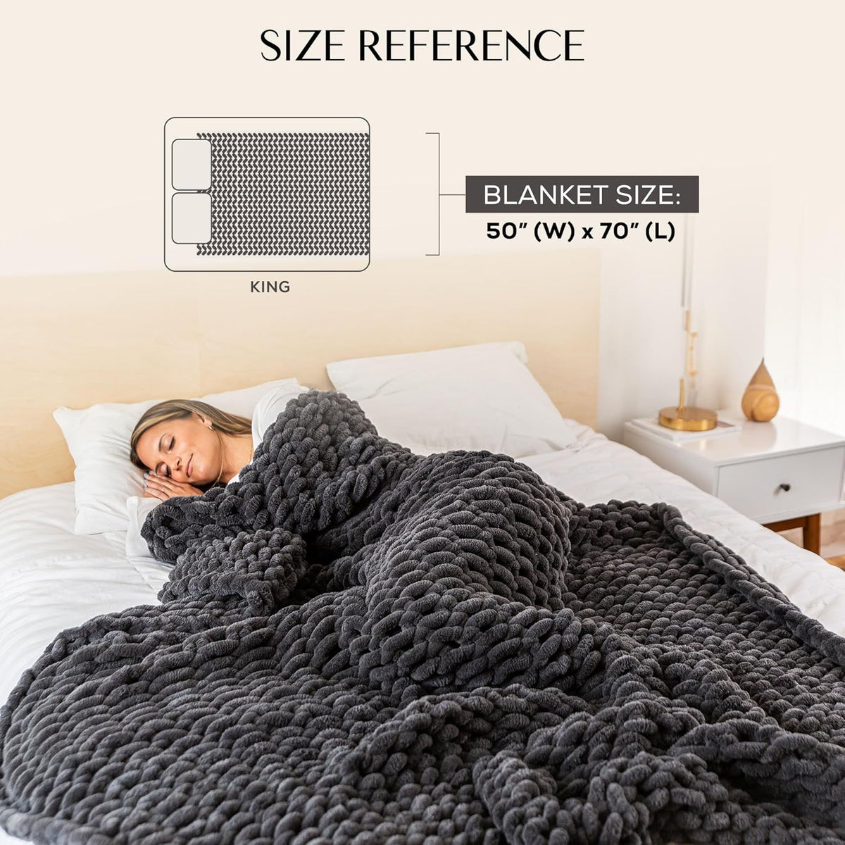Chunky Knit Throw Blanket 50X70, Graphite Gray Chenille Throw Blanket for Couch Bed Sofa, Soft Fluffy Cable Knit Blanket, Oeko-Tex Certified, Machine Washable