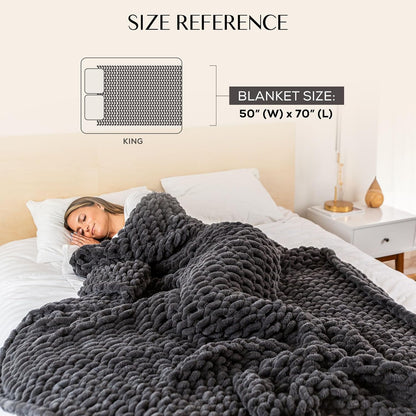 Chunky Knit Throw Blanket 50X70, Graphite Gray Chenille Throw Blanket for Couch Bed Sofa, Soft Fluffy Cable Knit Blanket, Oeko-Tex Certified, Machine Washable