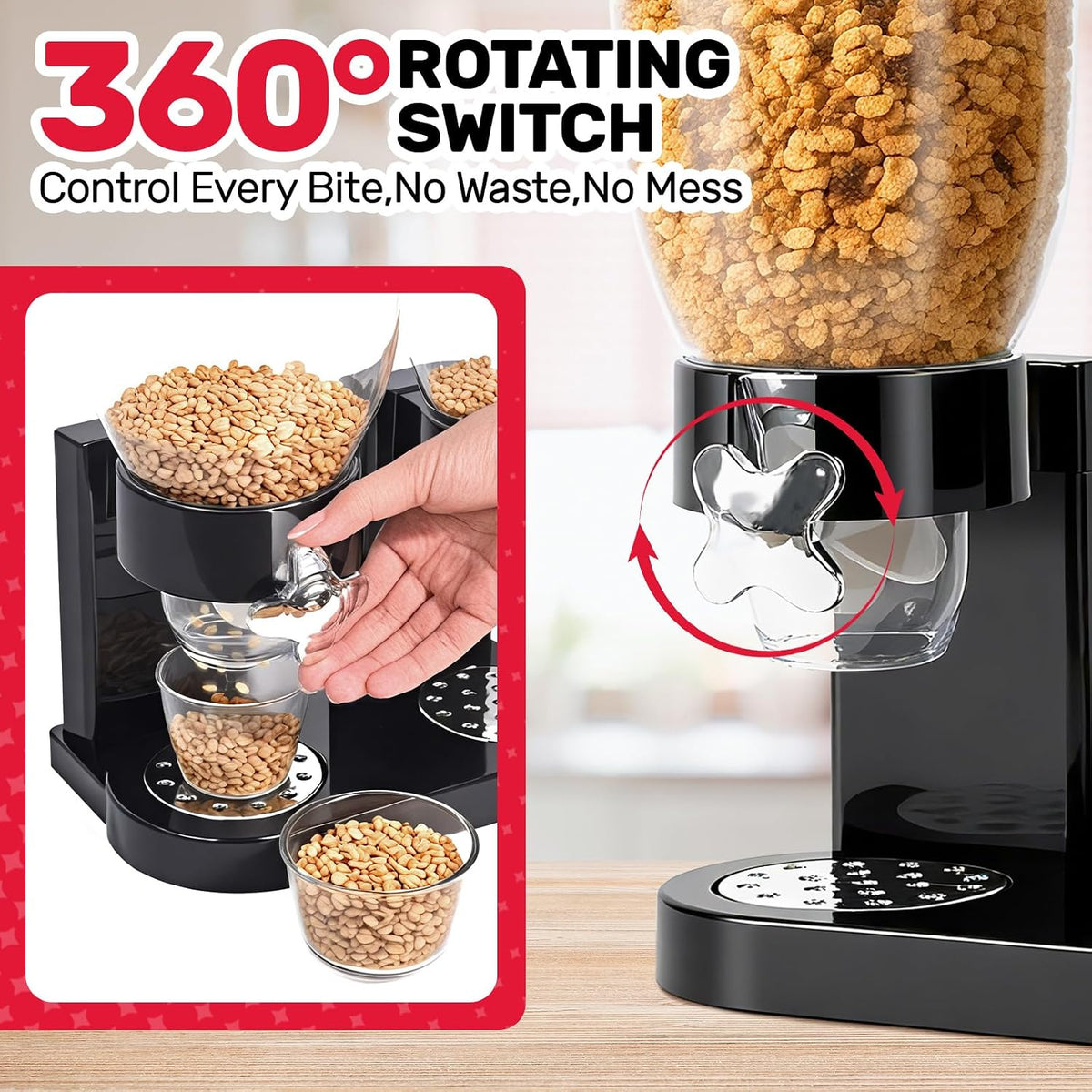 Triple Cereal Dispenser Countertop - 3 Pack 2L Black