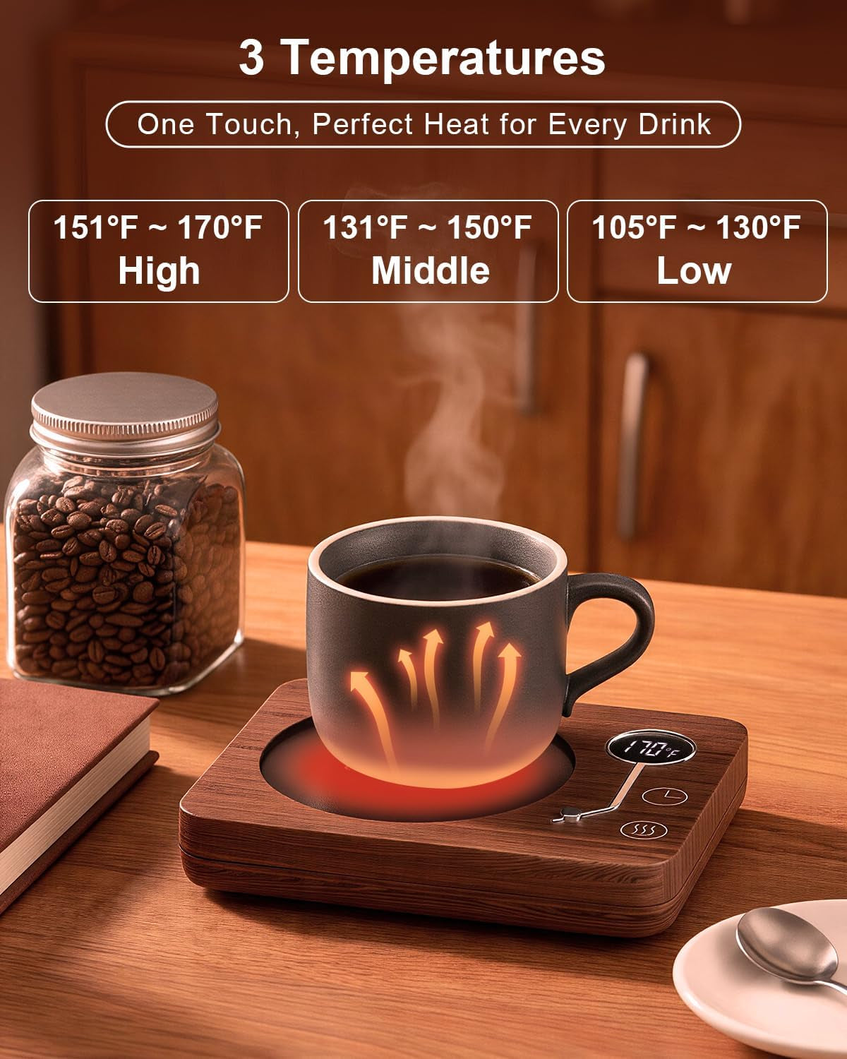 Coffee Mug Warmer,  Mug Warmer for Desk 3 Temperature Control 130℉/150℉/170℉, Cup Warmer with Auto Shut off for Coffee Milk Tea Beverage