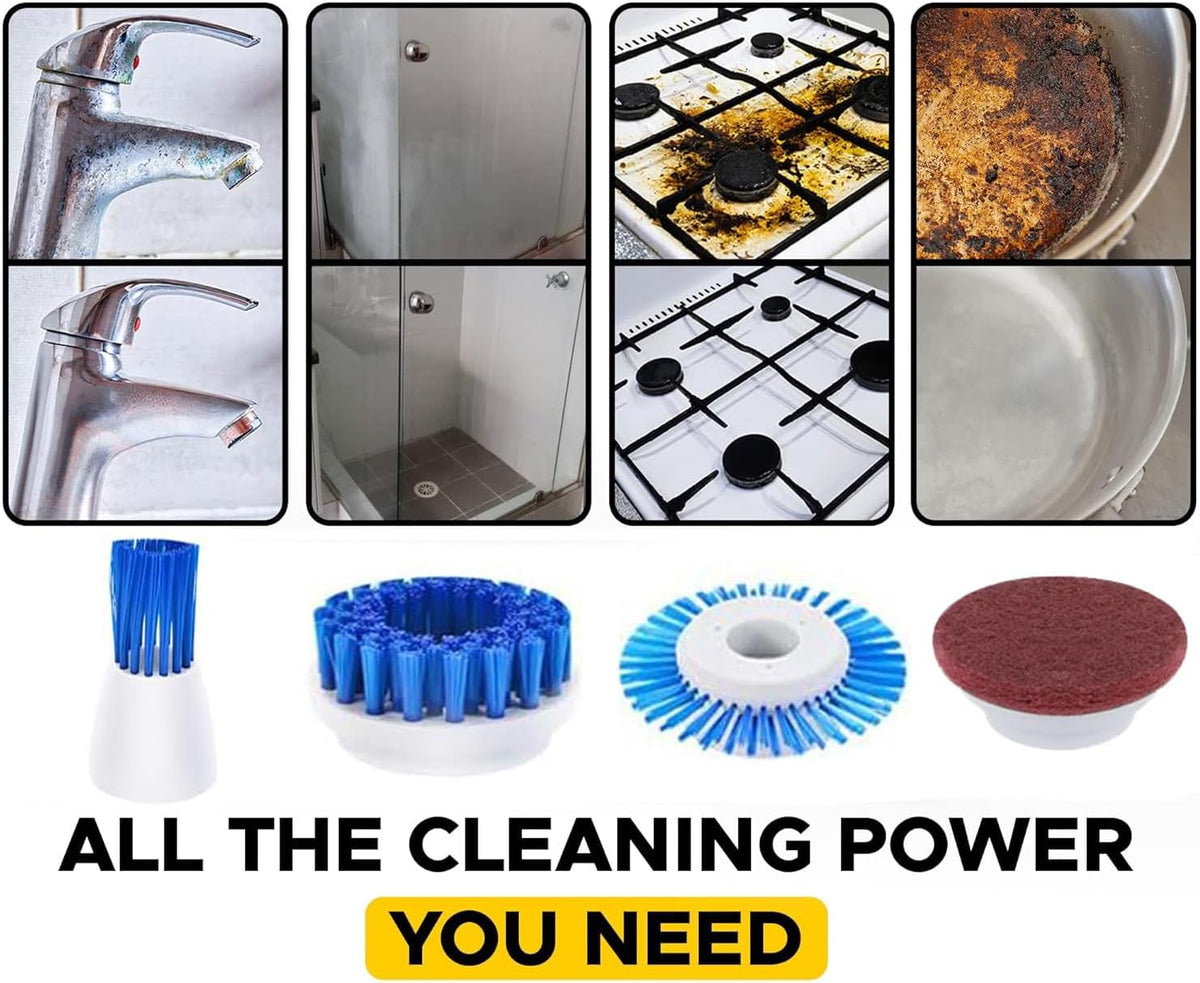 Cordless Electric Spin Scrubber with 6 Brush Heads & 2 Rechargeable Batteries, Power Scrubber for Shower Tile Grout Tub Bathroom Cleaning, IPX7 Waterproof Handheld Scrubber