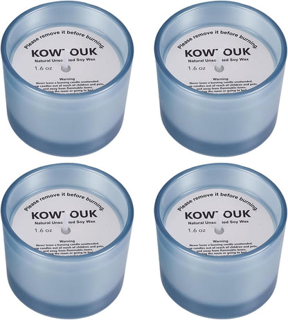 Set of 4 White Unscented Soy Candles, Light Blue Glass Mini Votive Candles, Hand-Poured Wax Candles for Home Décor, Aromatherapy, Spa, Holidays, Parties, and Weddings 10-12 Hours Burn Time