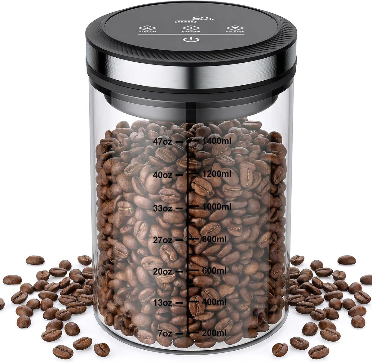 Airtight Vacuum Coffee Canister 1.6L with Time Display