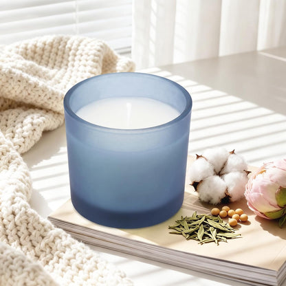 Set of 4 White Unscented Soy Candles, Light Blue Glass Mini Votive Candles, Hand-Poured Wax Candles for Home Décor, Aromatherapy, Spa, Holidays, Parties, and Weddings 10-12 Hours Burn Time