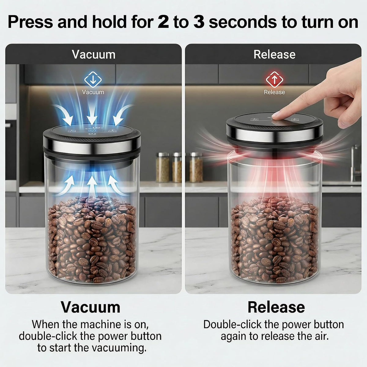 Airtight Vacuum Coffee Canister 1.6L with Time Display