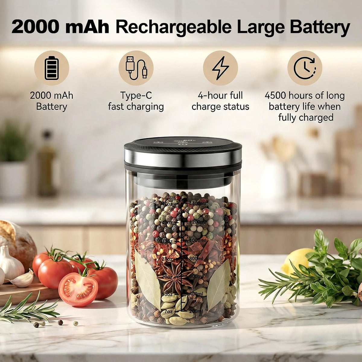 Airtight Vacuum Coffee Canister 1.6L with Time Display