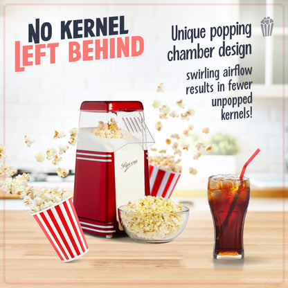 Hot Air Popcorn Maker, 8-Cup Countertop Popcorn Machine with Measuring Cup, Red